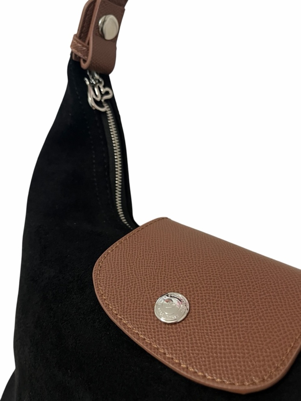 Black Suede 2 Way Bag with Brown Leather Trim and Strap - Picture 6 of 11